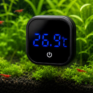 Digitalt LCD akvarie termometer monteret på ydersiden af akvarieglas med tydeligt LED display
