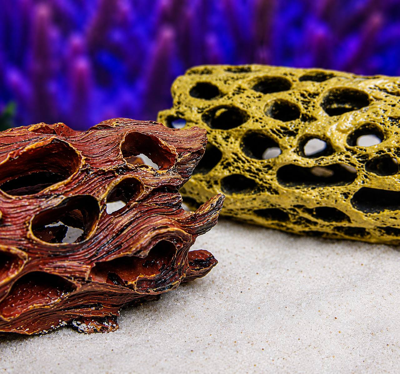 Honeycomb skjulesten 087-2 med naturlige huler til rejer og små fisk i akvarium
