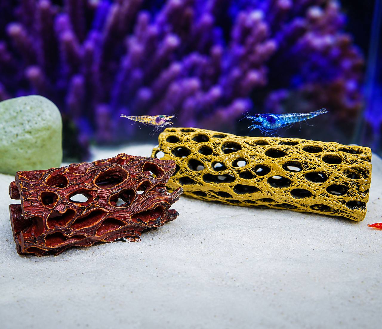 Honeycomb skjulesten 087-2 med naturlige huler til rejer og små fisk i akvarium