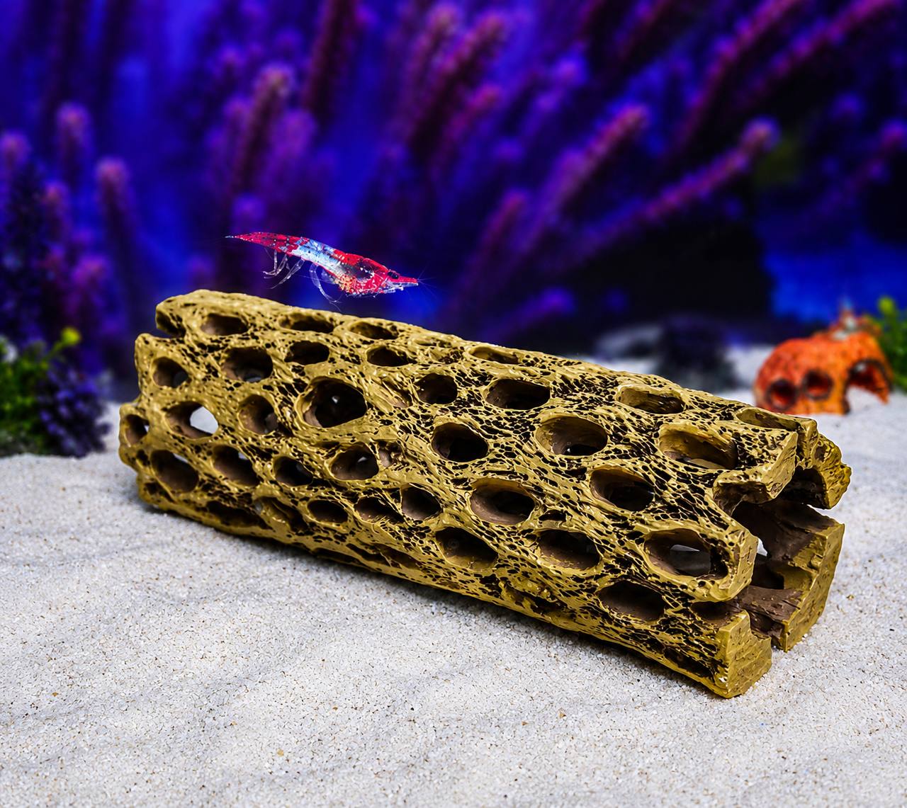 Honeycomb skjulesten 087-2 med naturlige huler til rejer og små fisk i akvarium