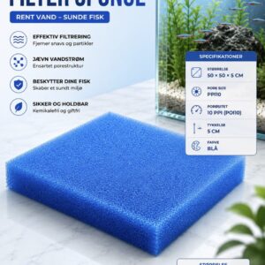 Blå filtersvamp 10 PPI 50x50x5 cm til akvariefilter og sumpfilter | Aqualand