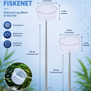 Rundt teleskopisk rejenet med 8 cm net og 39 cm håndtag til akvariefisk og rejer