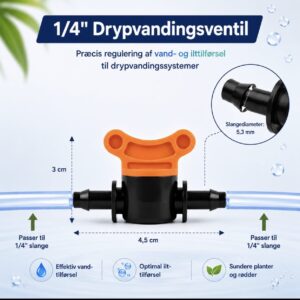 Justerbar luft- og vandventil til akvarieslange i sort og orange plast