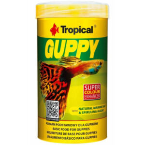 Guppy 250 ml 50 g næringsrigt flagefoder til guppyer og tandkarper hos Aqualand