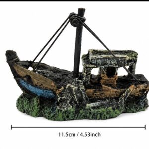Akvariedekoration gammelt skibsvrag 11,5 cm med mast og kahyt