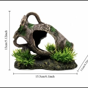 Akvariedekoration gammel krukke med skjulesteder og planter 15,5 × 11 × 13 cm