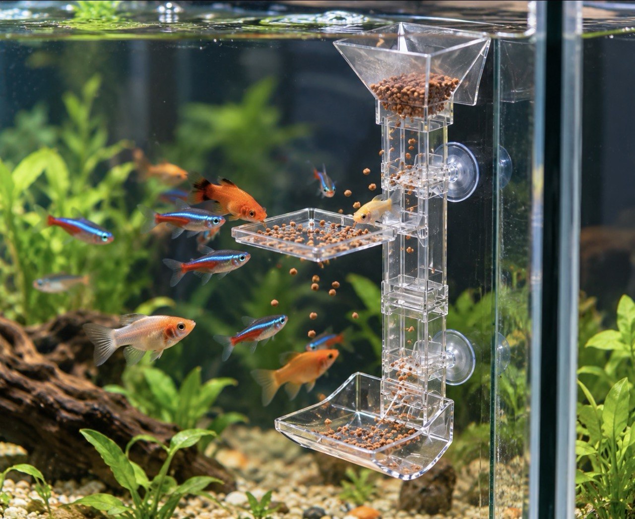 Akvarie Foderstation med Foderrør og Foderring 28 cm til flydende og synkende fiskefoder
