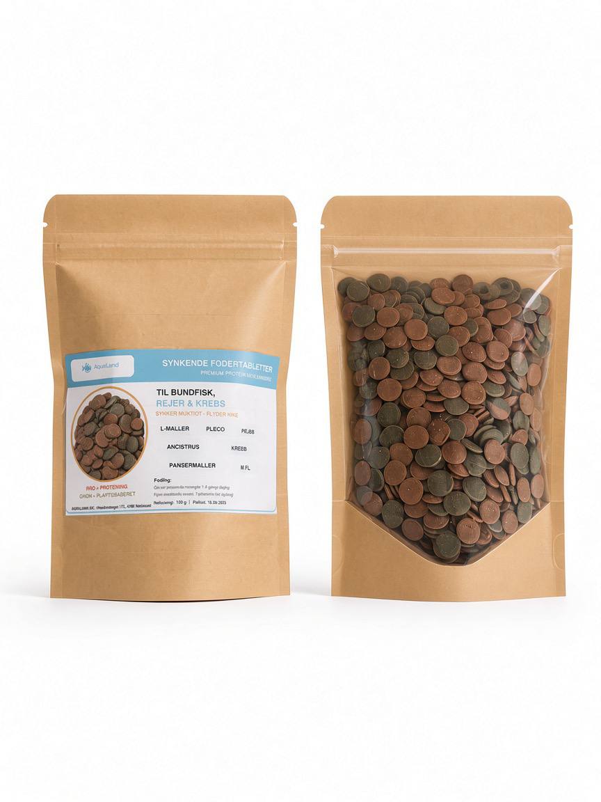 Synkende fodertabletter protein og plantemix 100 g til L-maller bundfisk rejer og krebs