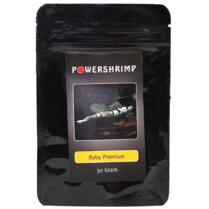PowerShrimp Baby Premium 30 g fint pulverfoder til rejeunger med 32 ingredienser til daglig fodring, vækst og skalskifte