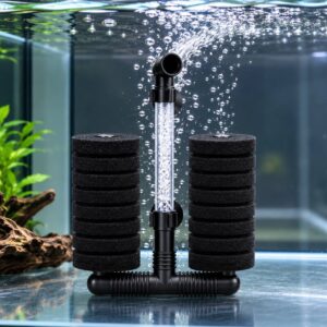 Dobbelt svampefilter XL til akvarium 24 cm med to store filtersvampe og justerbart teleskoprør