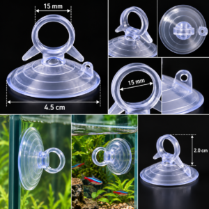 Gennemsigtig sugekop til akvarium med stor ophængsring og diameter på 45 mm