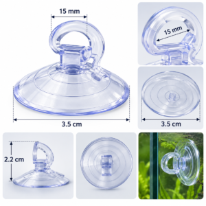 Gennemsigtig sugekop til akvarium med ophængsring og diameter på 35 mm