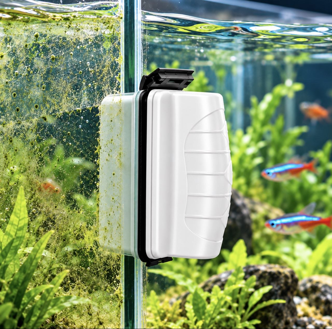 Magnetisk algerenser og glasrenser til akvarium med skraber til rengøring af akvarieglas